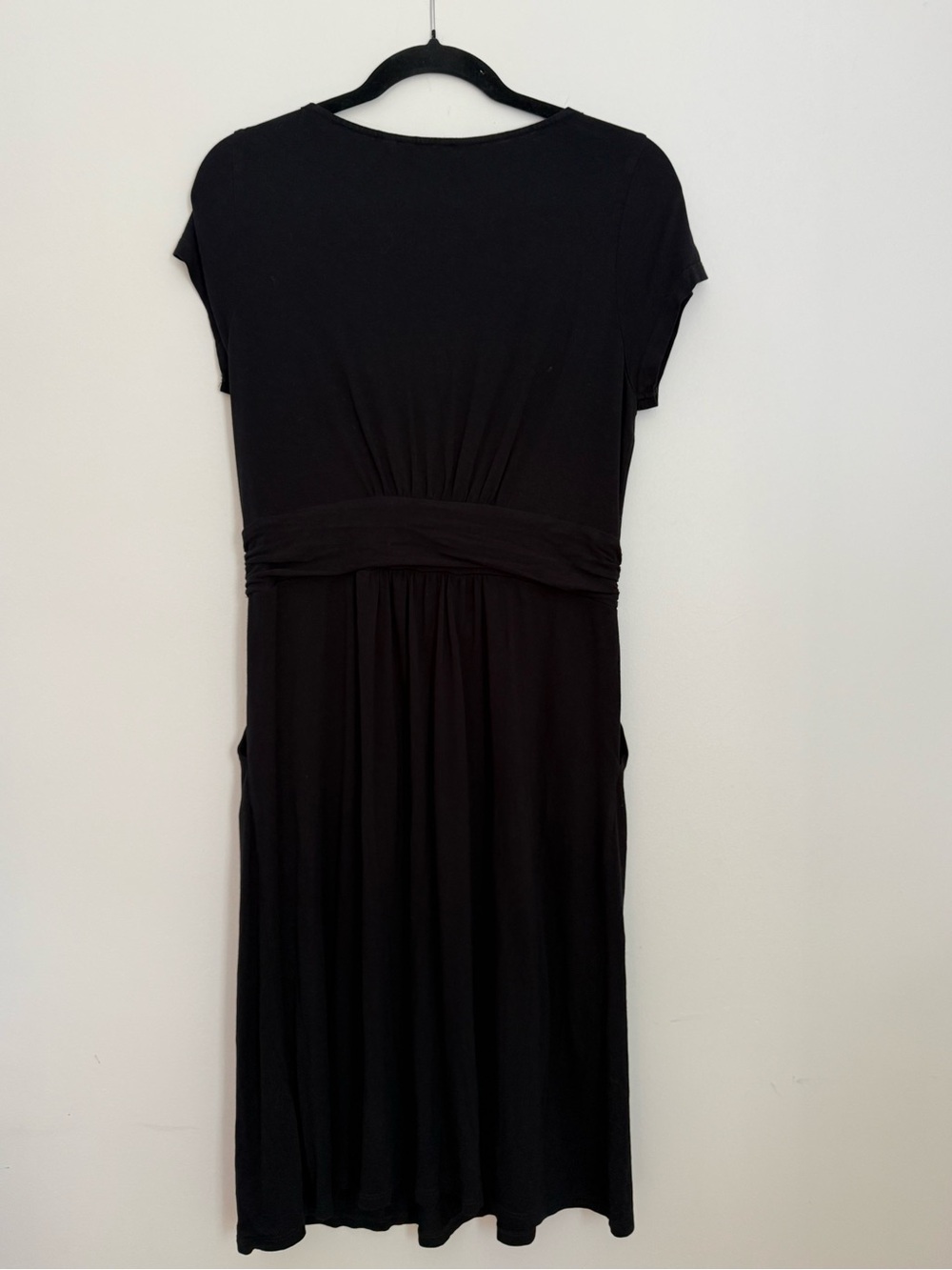 Boden Black Midi Dress with Empire Waist and Short Sleeves